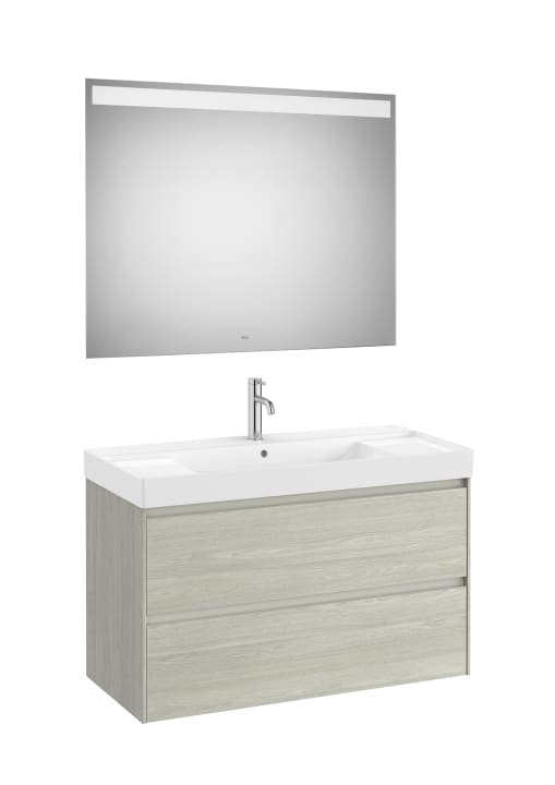 Pack (unità base con due cassetti, lavabo e specchio LED)