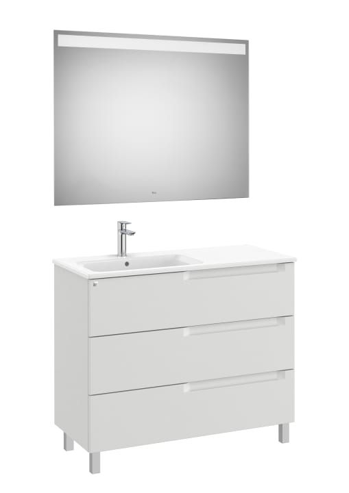 Pack (base a 3 cassetti, lavabo a sinistra e specchio LED)
