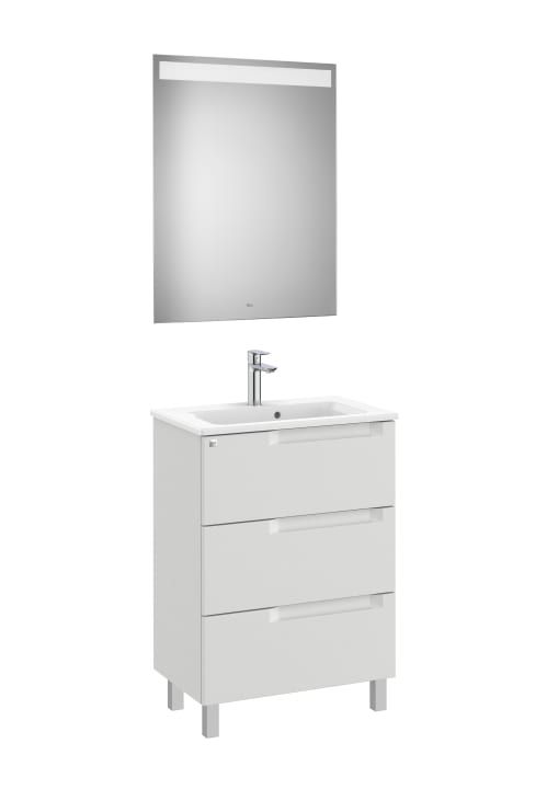Pack (base compatta con 3 cassetti, lavabo e specchio LED)