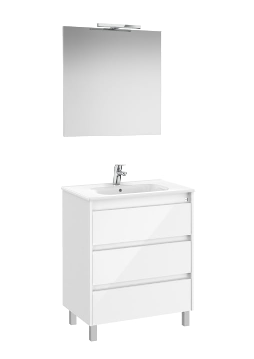 Pack (base a tre cassetti, lavabo, specchio e faretto LED)