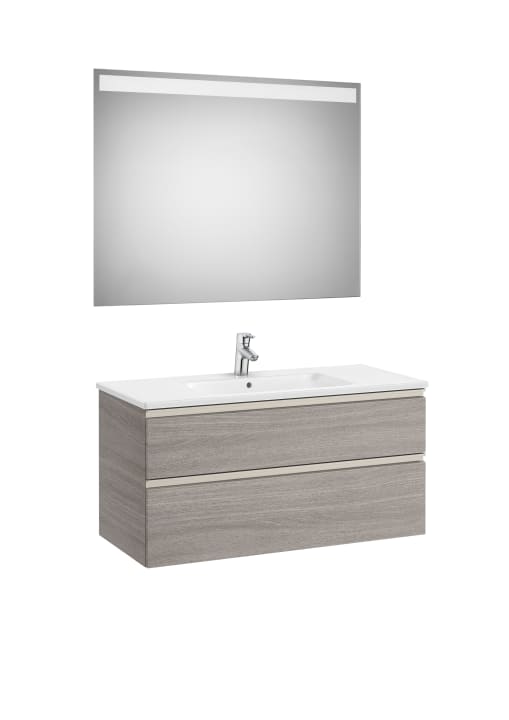 Pack (mobile base con 2 cassetti, lavabo centrale e specchio LED)