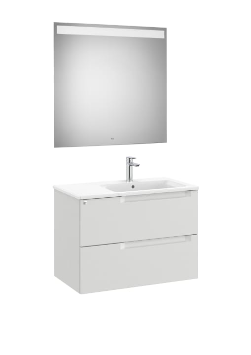 Pack (base con 2 cassetti, lavabo a destra e specchio a LED)